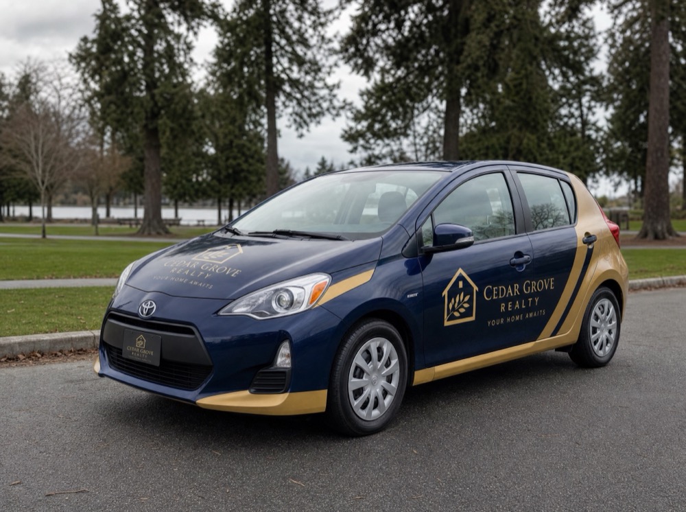 Cedar Grove Realty wrapped in an OfflineMedia hatchback wrap concept