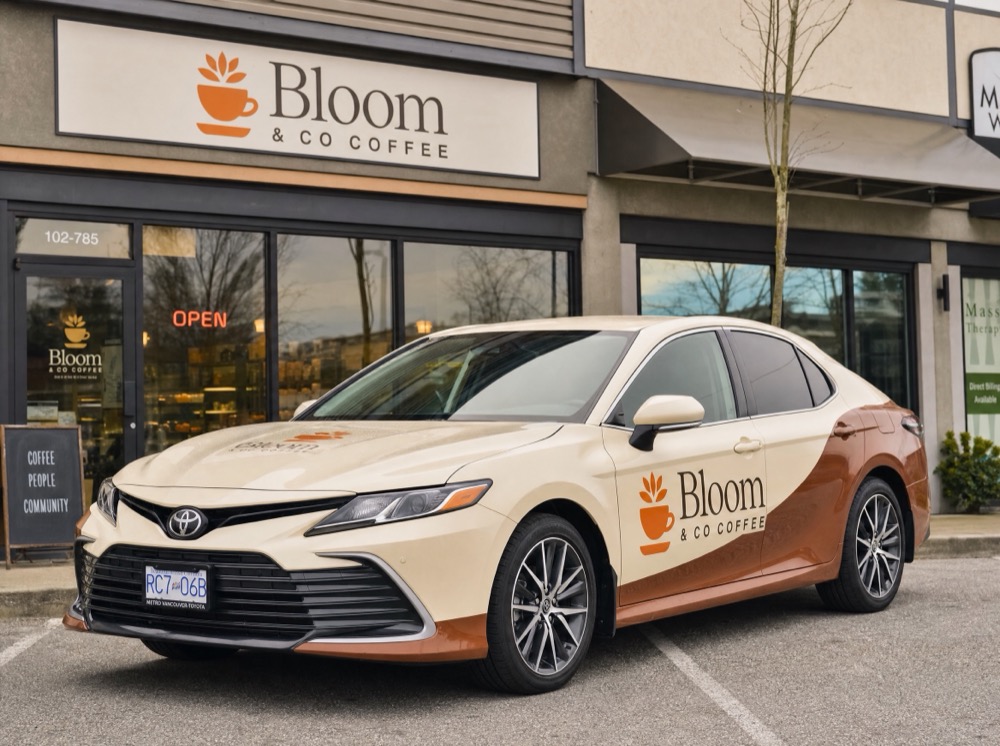 Bloom & Co Coffee wrapped in an OfflineMedia sedan wrap concept