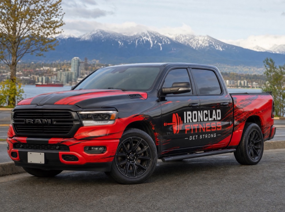 Ironclad Fitness wrapped in an OfflineMedia pickup truck wrap concept